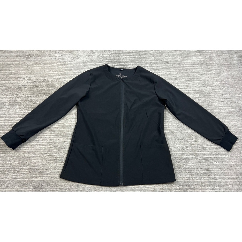 Crush Scrubs Scrub Jacket Women S Black Zip Up Round Neck Long Sleeve Ribbed